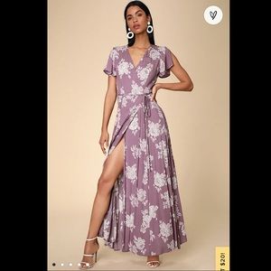 Lulu’s Heart of Marigold Mauve Pink Floral Print Wrap Maxi Dress size L